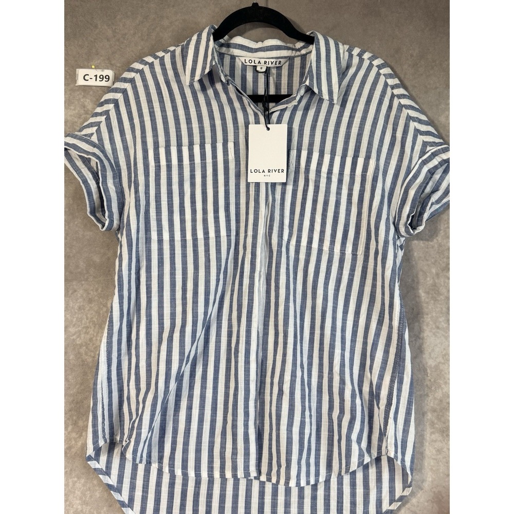 Lola River Alexa Blouse Button Up Indigo Blue Lr1148 Women's Size Small